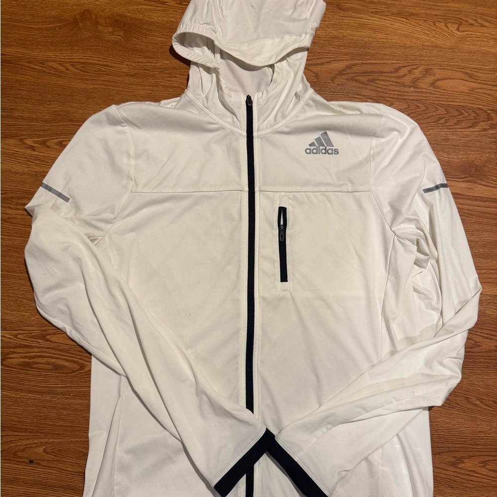 Adidas Men's White Hooded Jacket for runners